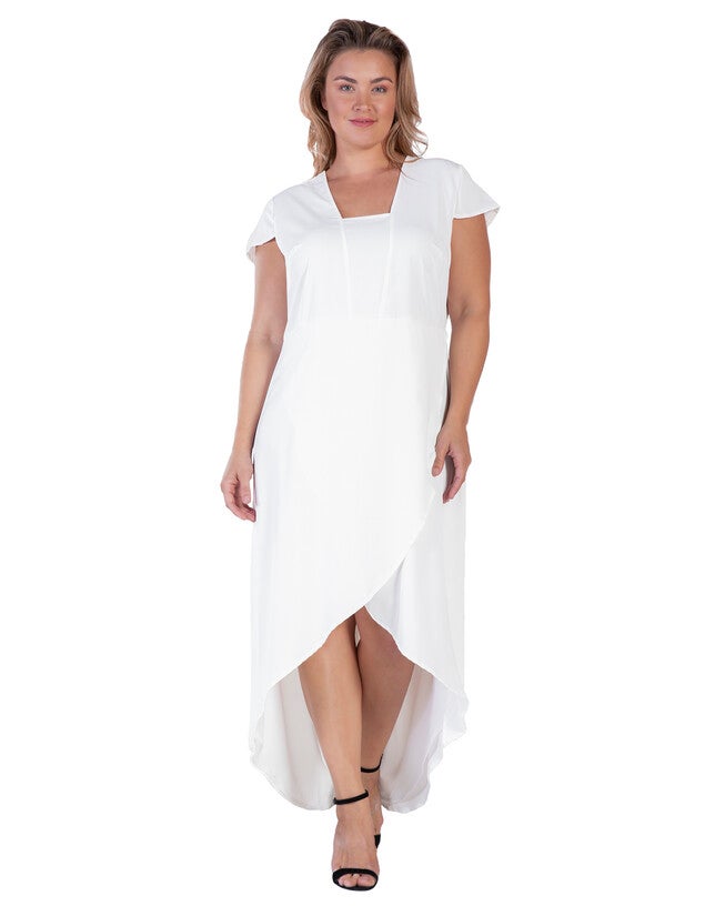 Standards & Practices Cap Sleeve High-Low Tulip Dress, IVORY / White, alternate image number 3