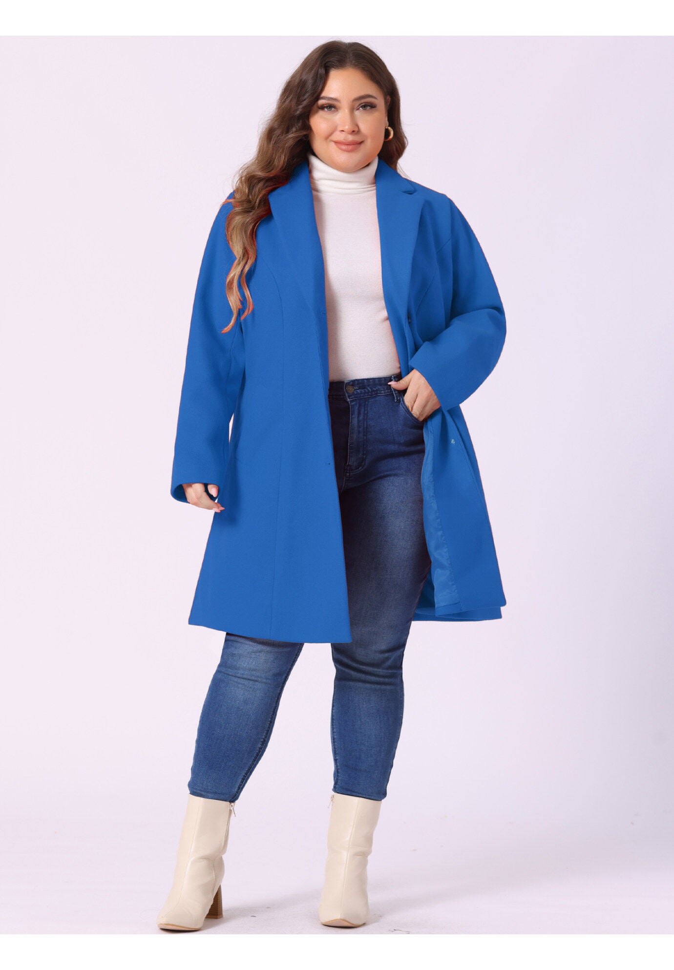 SINGLE BREASTED NOTCHED LAPEL LONG WINTER COAT, Royal Blue / Royal Blue, hi-res image number 0
