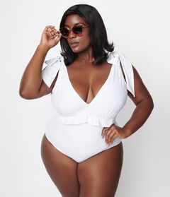 White Plunge One Piece Swimsuit