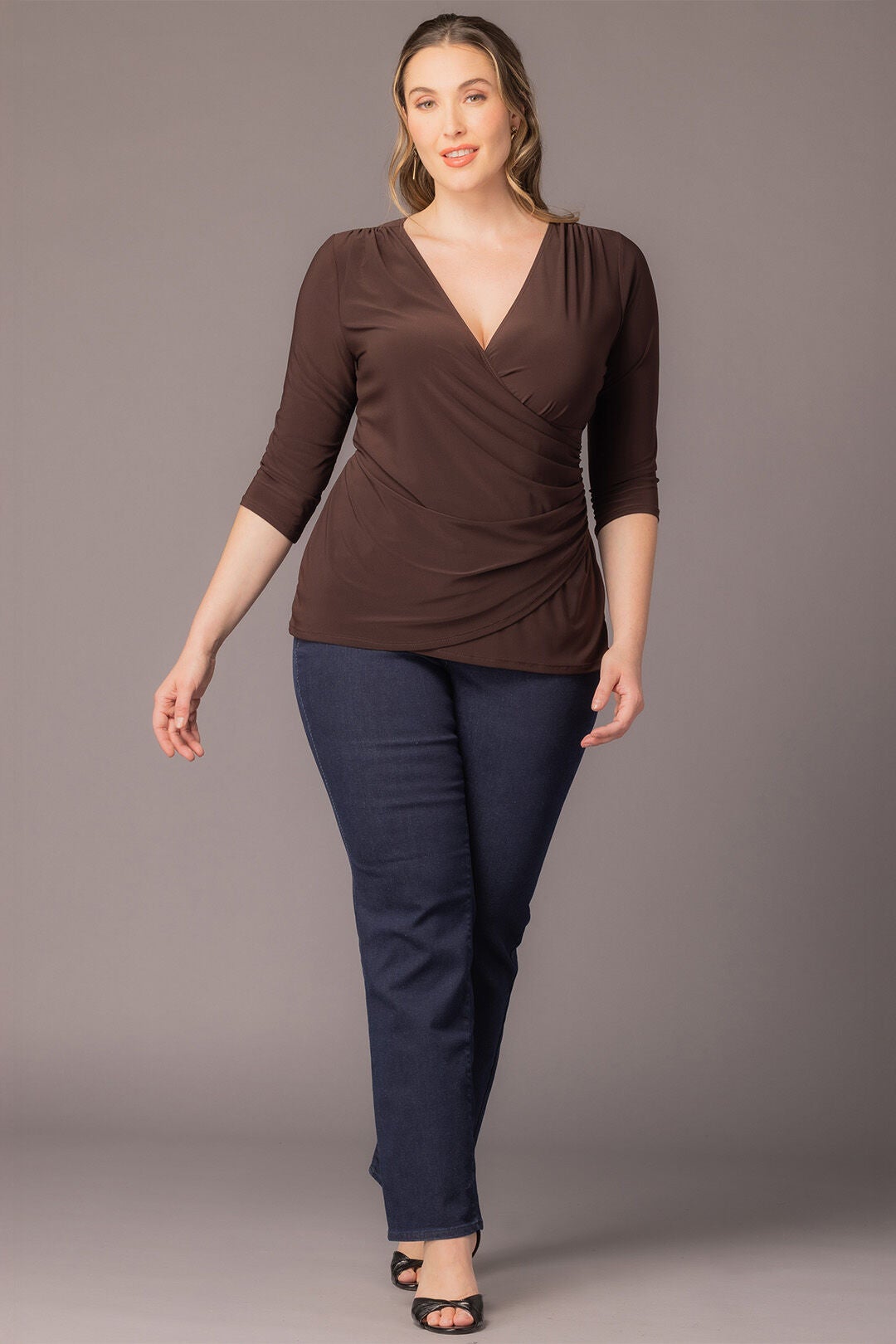 Femme Fatale Faux Wrap Top, Chocolate / Brown, alternate image number 4