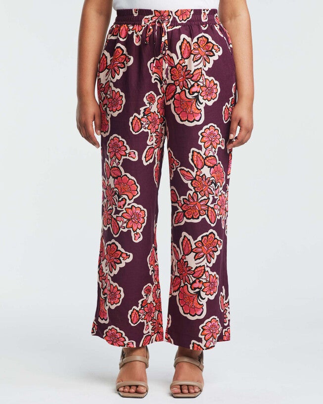 Jasmin Linen Blend Floral Tie Pant, RosePlum / Pink, hi-res image number null