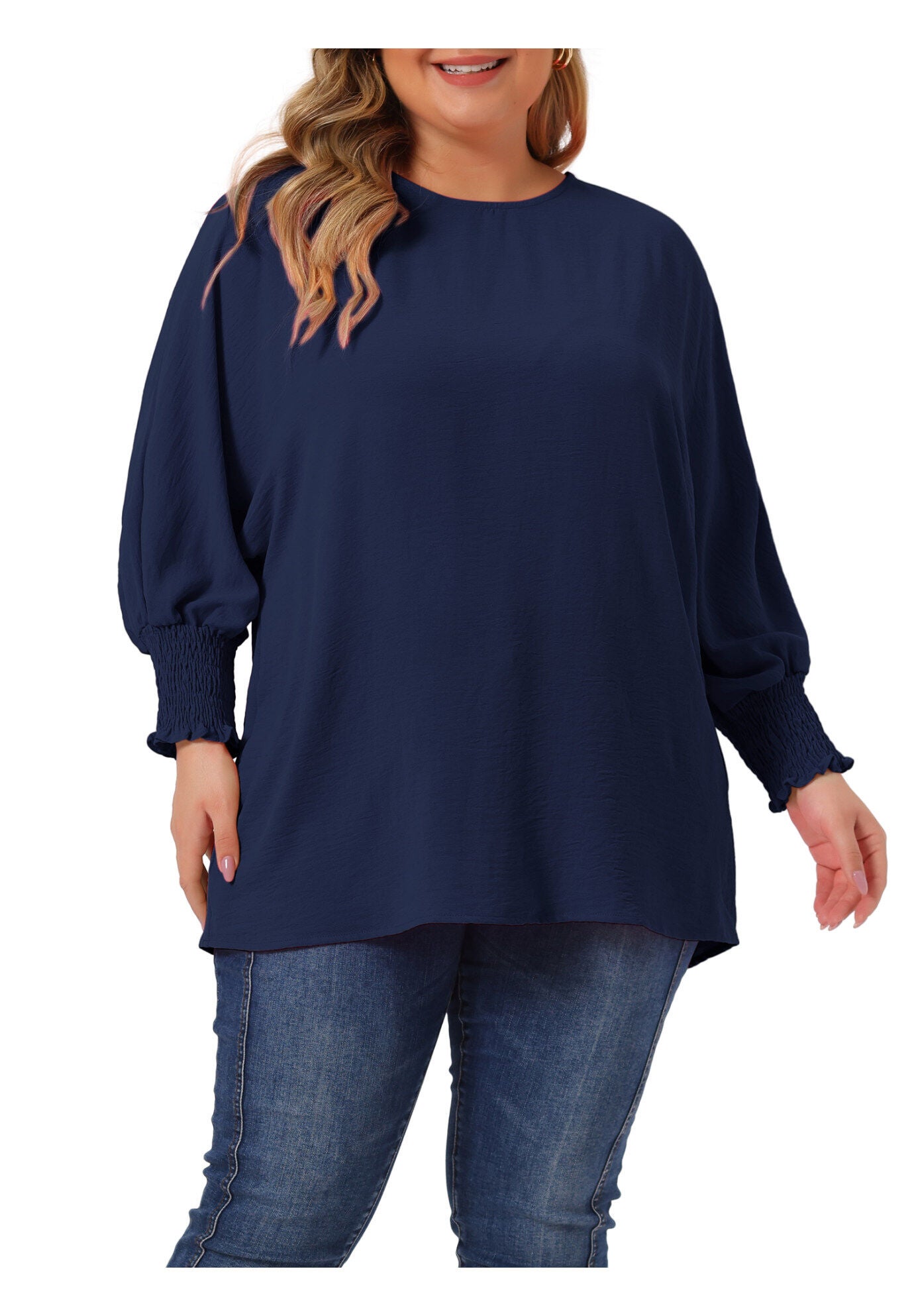 Chiffon Top Batwing Ruffle Long Sleeve Loose T-Shirt Blouse, Navy Blue / Navy, alternate image number 1