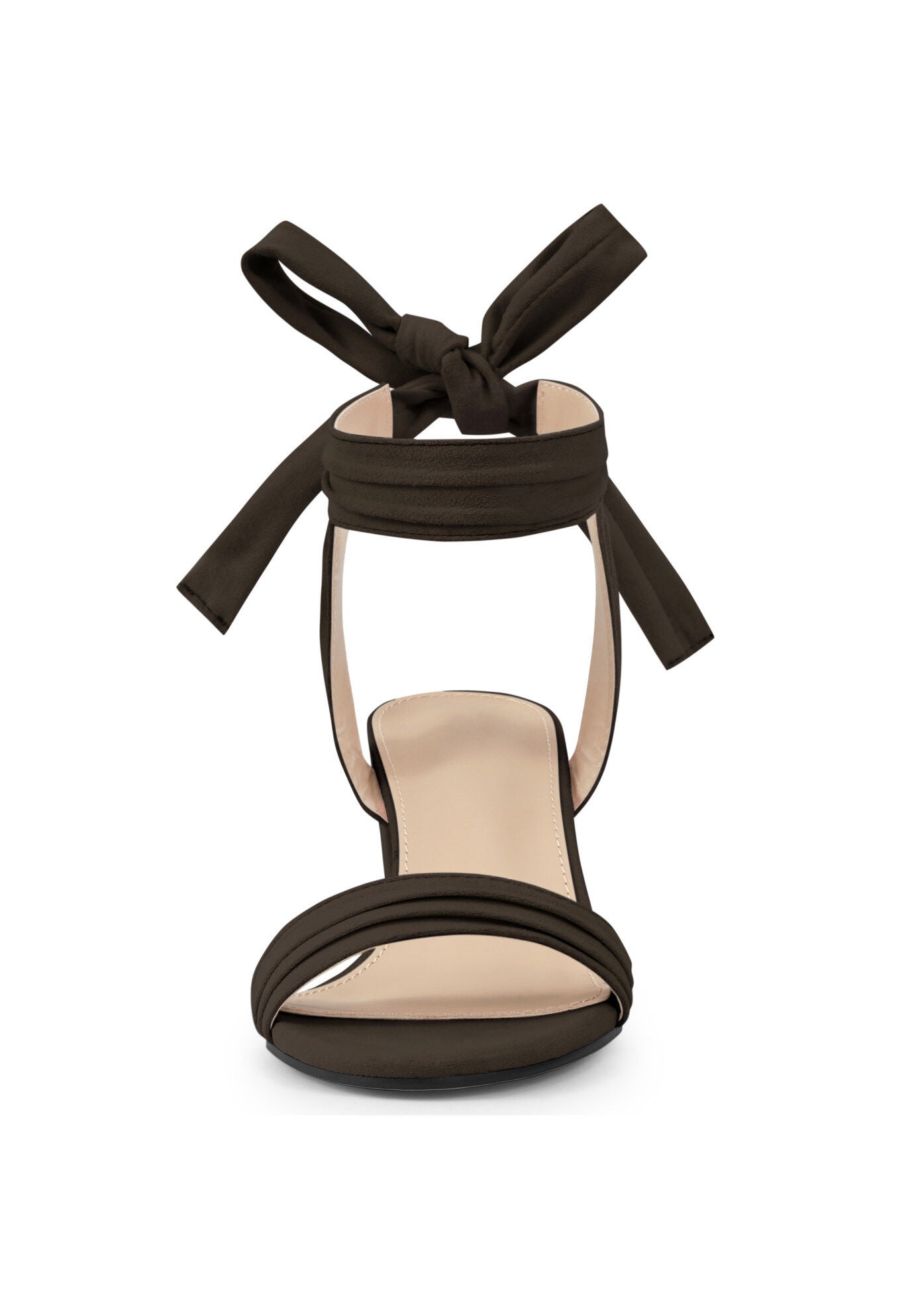 Open Toe Ankle Tie Back Block Heels Sandals, Coffee / Brown, alternate image number 1