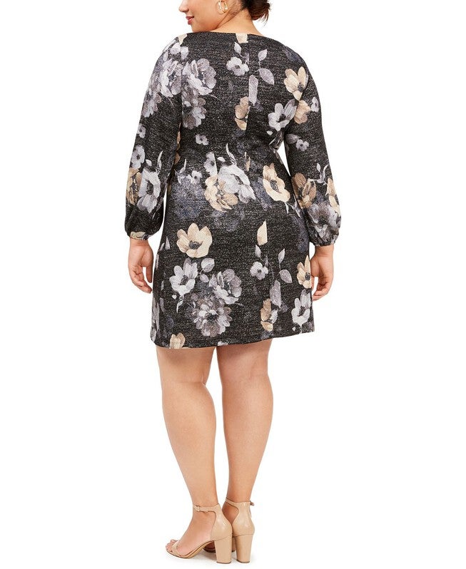 Jessica Howard Women's Plus Metallic Floral Print a Line Dress Silver Size 14W, , alternate image number 4