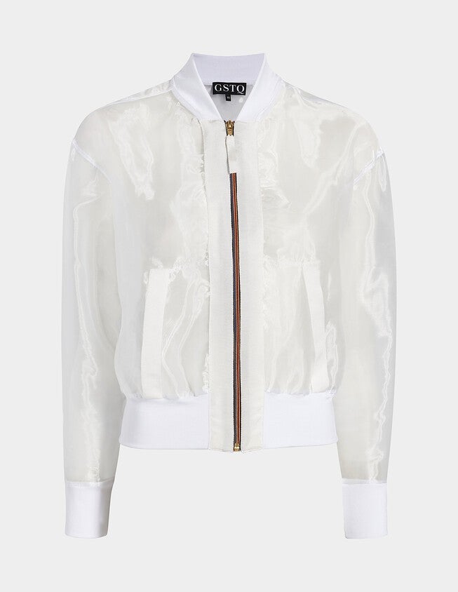 Sheer Bomber Jacket, Snow White / White, hi-res image number 0