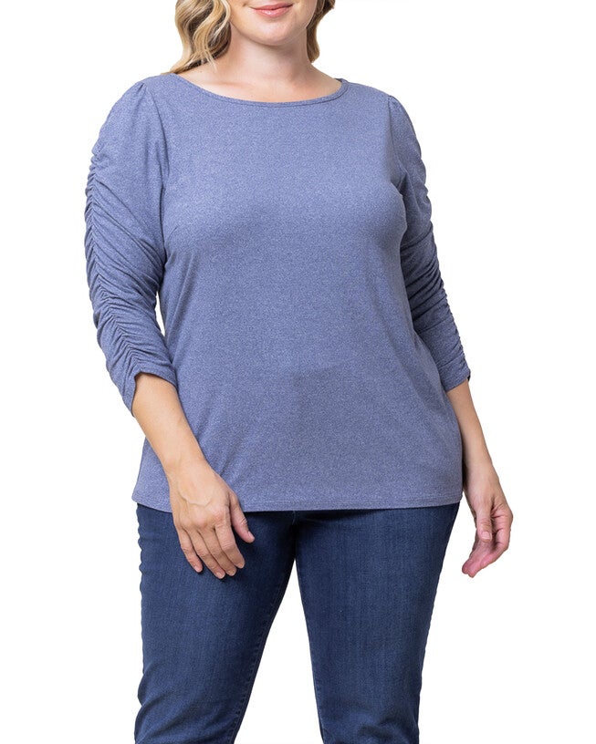 Reverie Ruched Top, HEATHER INDIGO / Dusty Blue, hi-res image number null