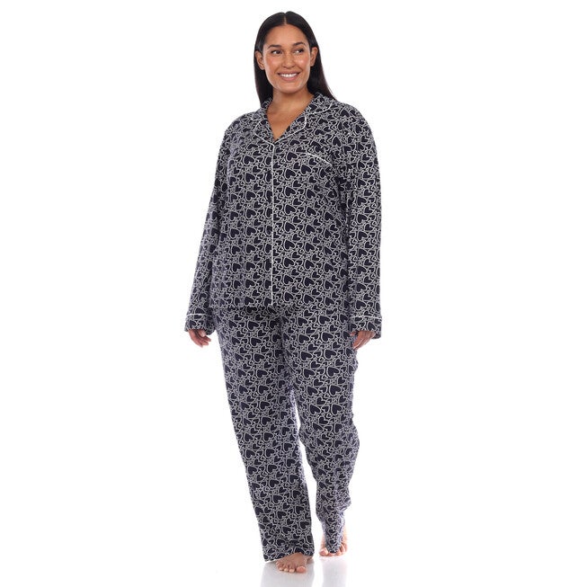 Long Sleeve Heart Print Pajama Set, Navy Hearts / Navy, alternate image number 3