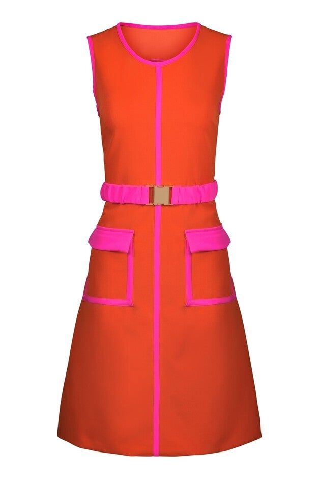 A-LINE BELTED MINI DRESS, Orange / Orange, alternate image number 1