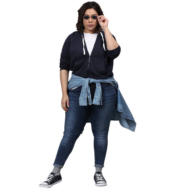 Navy Hooded Front Zip Sweatshirt, , alternate image number null