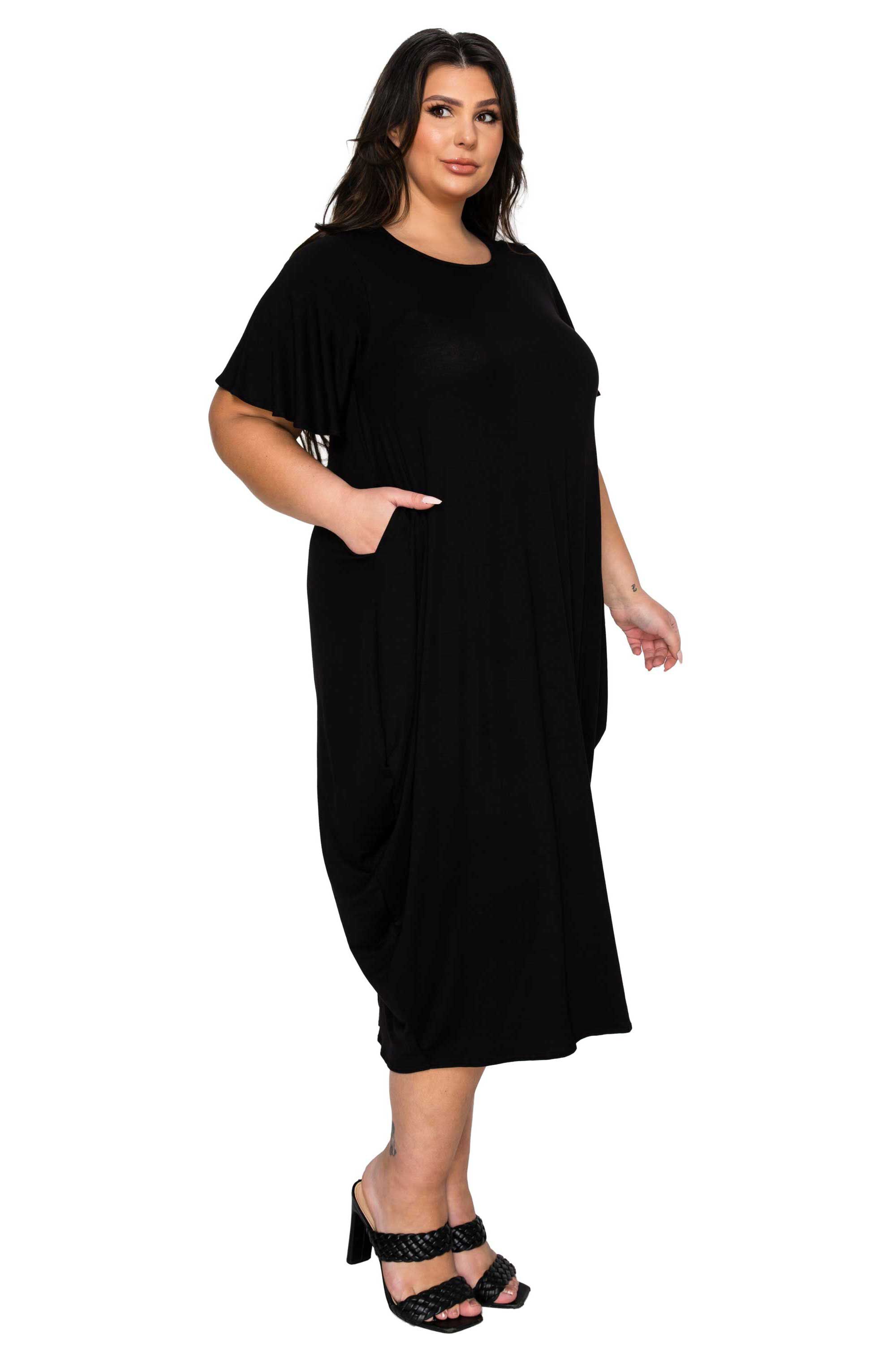 Liz Flutter Sleeve Pocket Dress, Black / Black, alternate image number 1