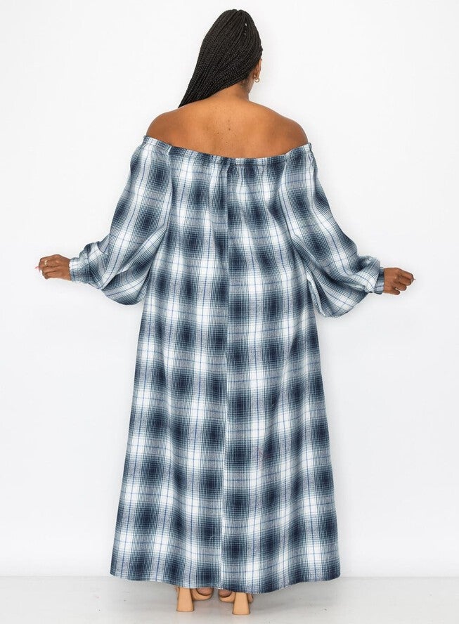 ZOE FLANNEL MAXI DRESS, WhiteNavyBlue / Navy, alternate image number 2
