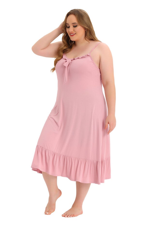 Sweetheart Neck Ruffle Trim Midi Cami Nightdress, Pink / Pink, hi-res image number 0
