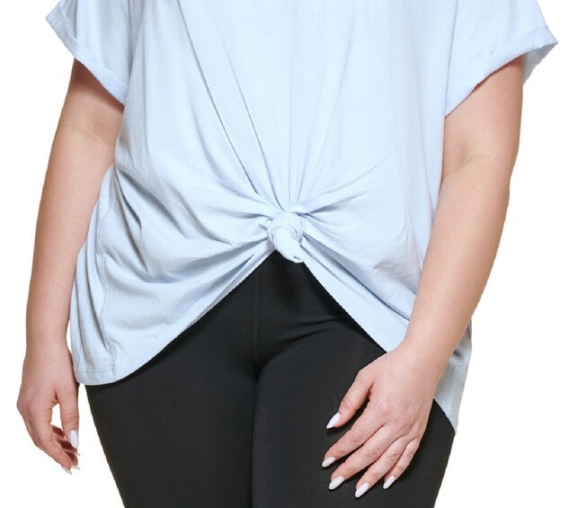 DKNY Women's Sport Plus Knot Front Metallic Logo T-Shirt Blue Size 3X, , alternate image number 5