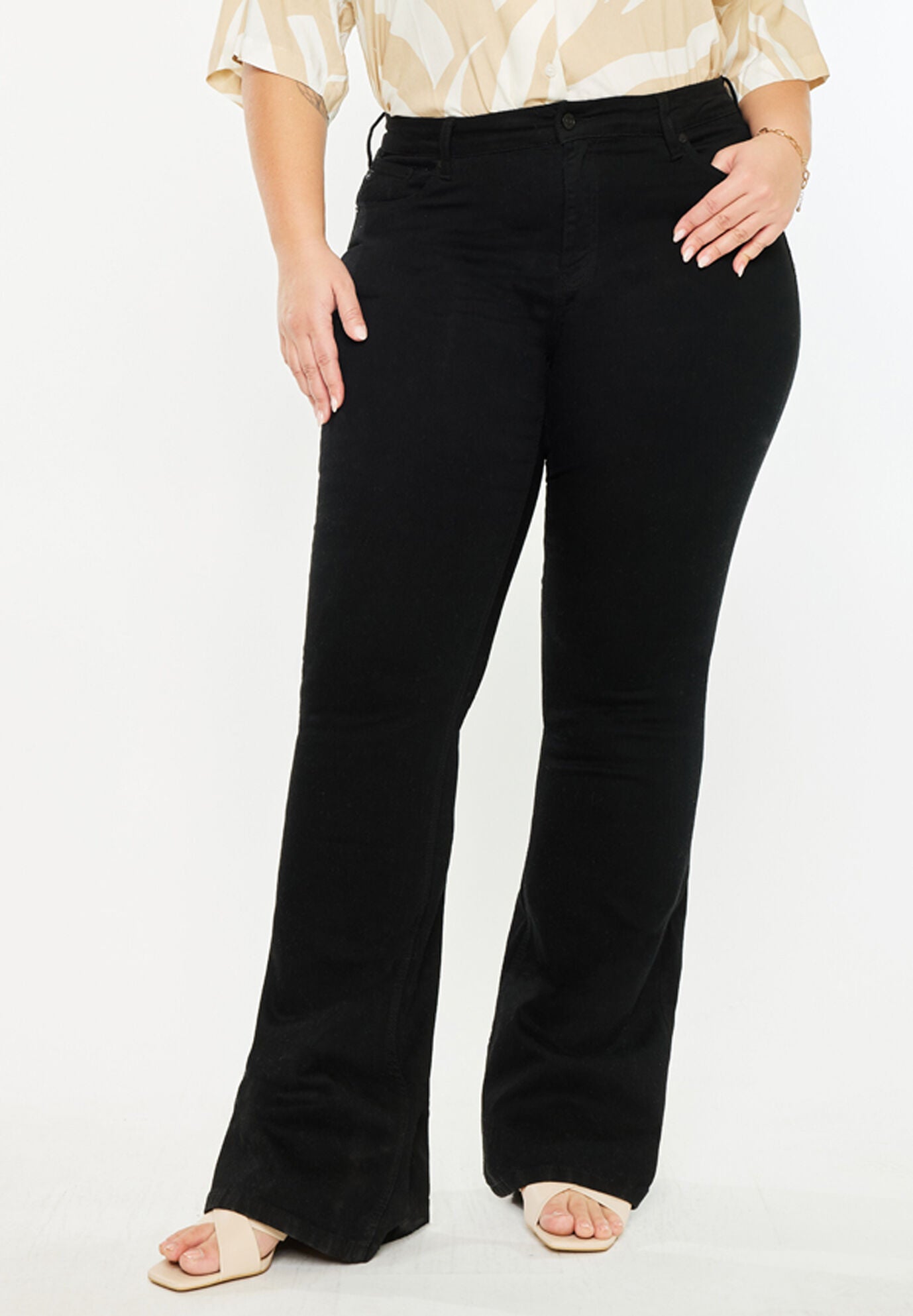 Gabriel Mid Rise Flare Jeans (Plus Size), Black / Black, alternate image number 1