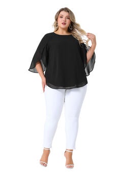 Flutter Petal Half 3/4 Sleeve Loose Chiffon Top