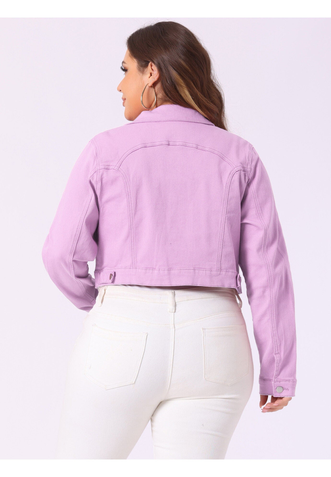 BUTTON CLOSED CROPPED DENIM JACKET, Light Purple / Purple, alternate image number 3