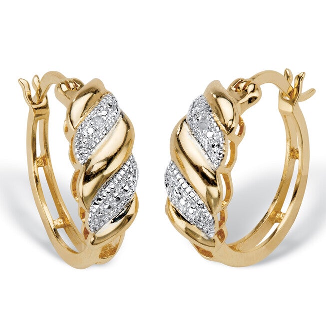 Diamond Accent Gold-Plated Banded S-Link Hoop Earrings, White / White, hi-res image number 0