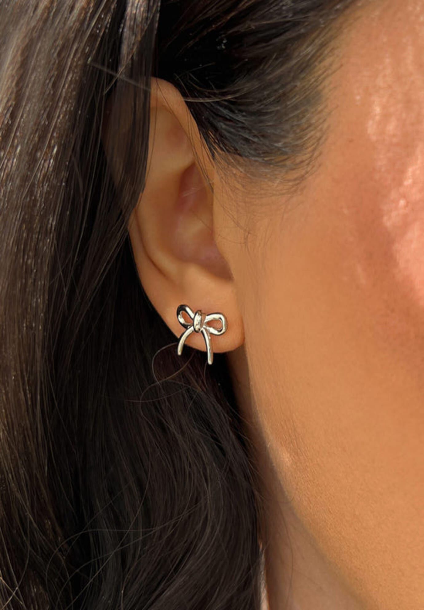 COQUETTE BOW Stud Earrings, Silver / Silver, alternate image number 1