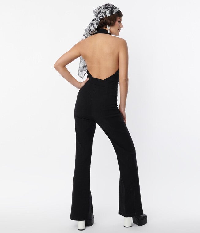Smak Parlour Black Front Zipper Halter Jumpsuit, Black / Black, alternate image number 2