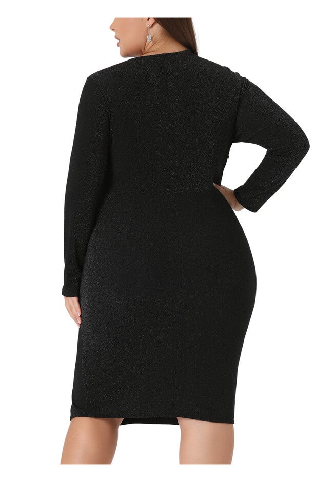 Sparkly Glitter Deep V Cocktail Bodycon Midi Dress, Black / Black, alternate image number 3