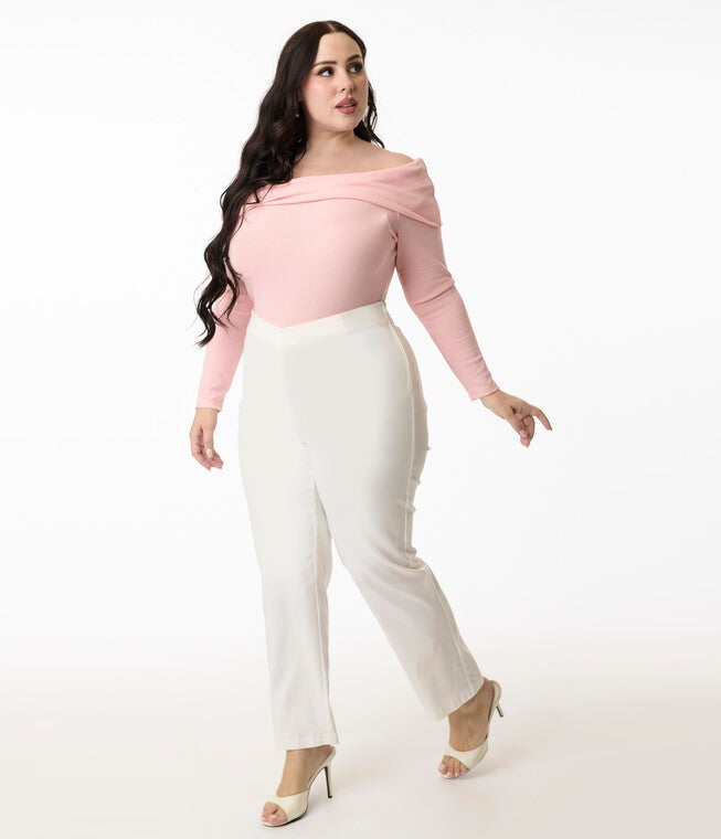 Unique Vintage Plus Size 1960s White Cigarette Pants, White / White, hi-res image number 0