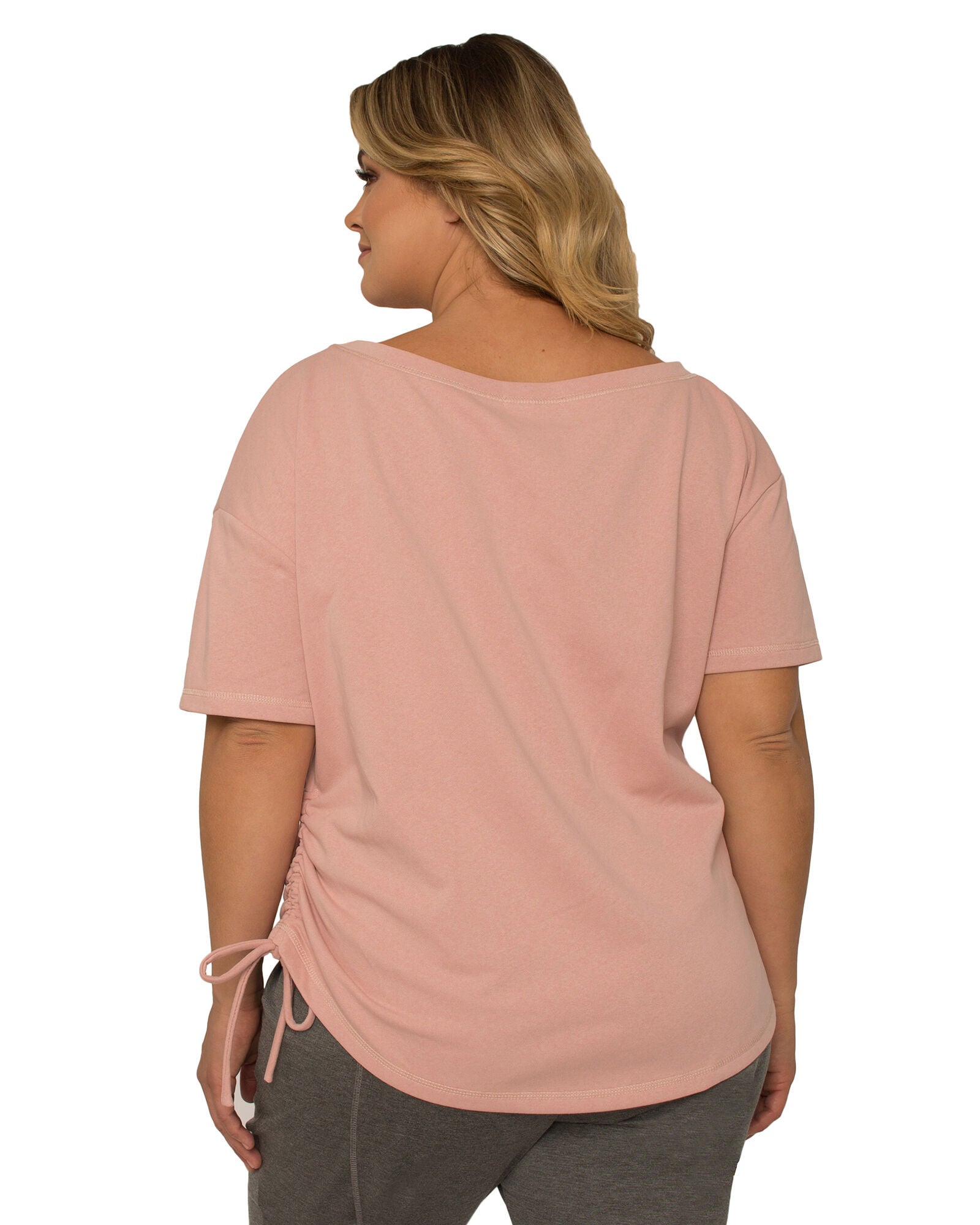 Nola Plus Size Boat Neck French Terry Ruched Tee, Mauve / Mauve, alternate image number 2