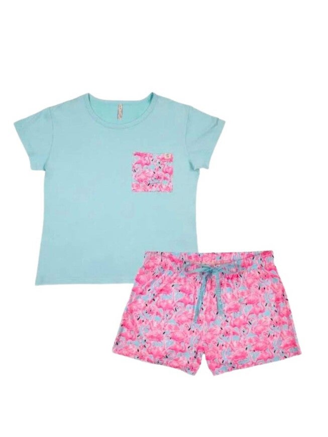 WOMEN'S PAJAMA LOUNGE SET IN T-SHIRT FLAMINGO, TShirt Flamingo / Pink, hi-res image number 0