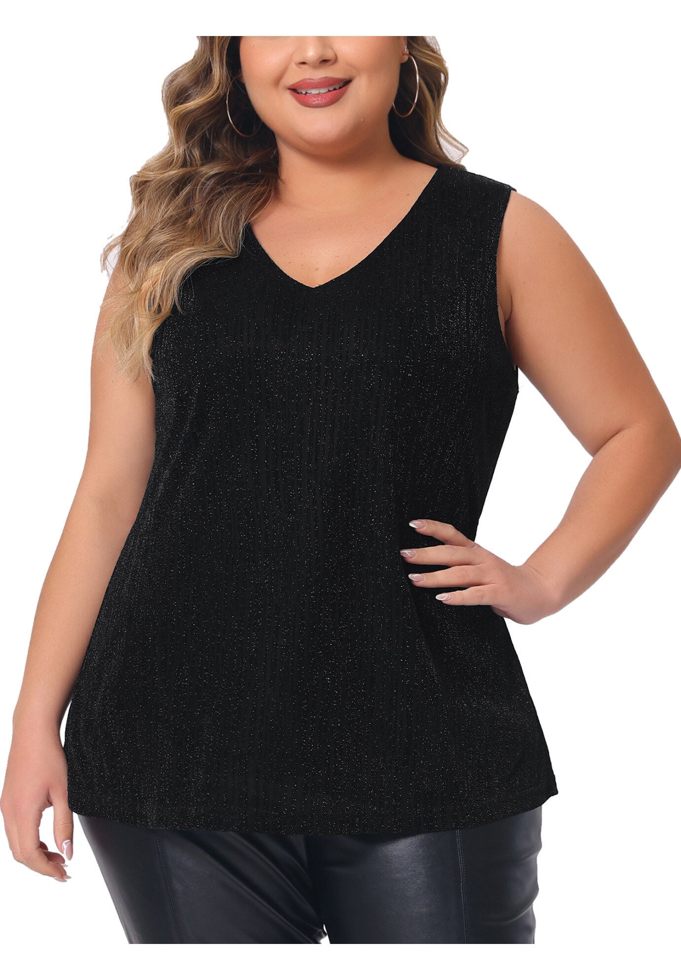 SEQUIN TOP SLEEVELESS GLITTER GRADIENT TANK VEST, Black / Black, alternate image number 2