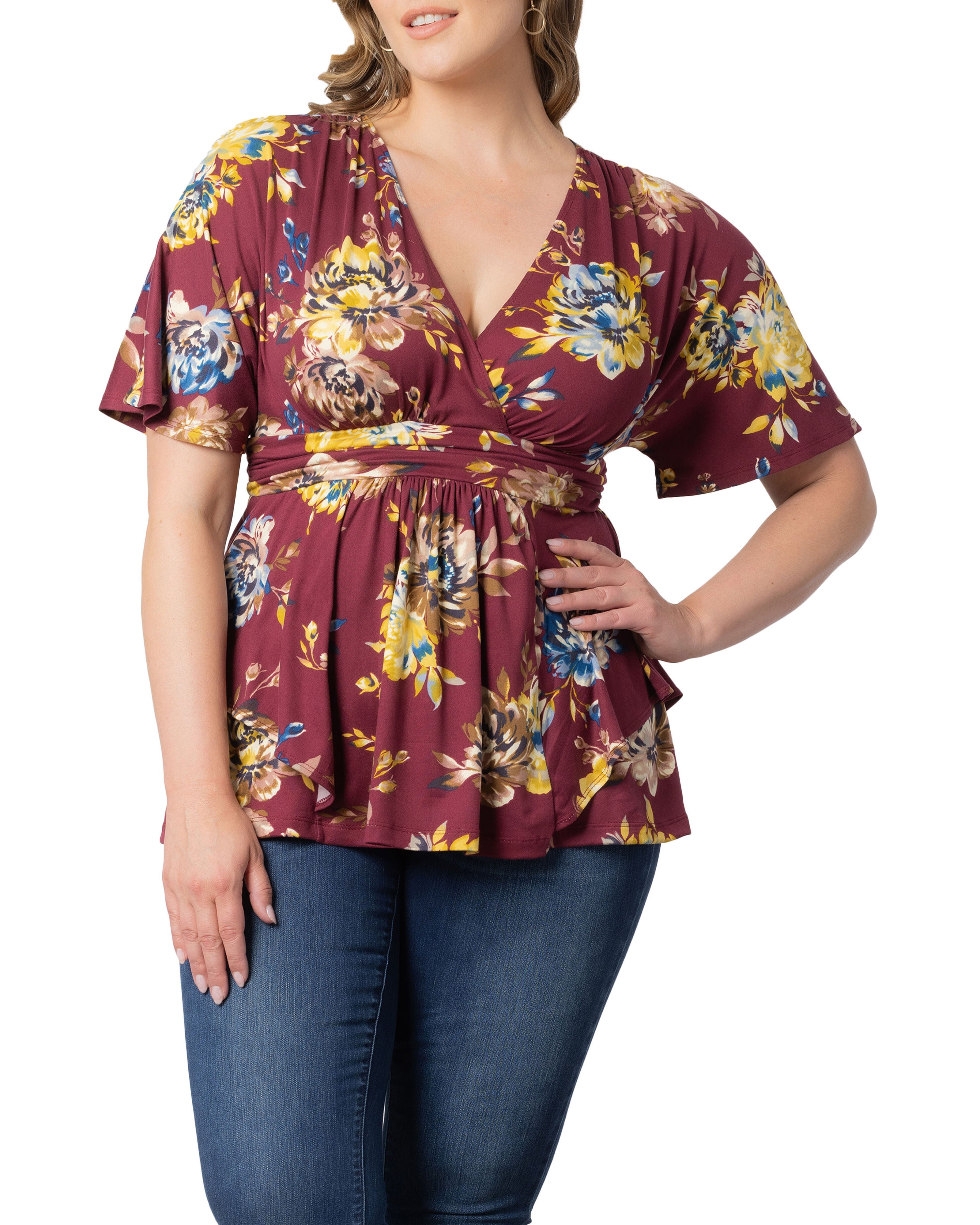 Encore Print Top, BORDEAUX BLOOMS / Burgundy, alternate image number 1