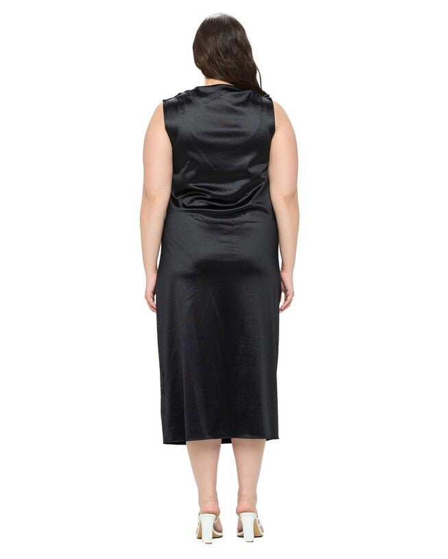 TOPANGA SATIN STRETCH COWL DRESS, Black / Black, alternate image number 2