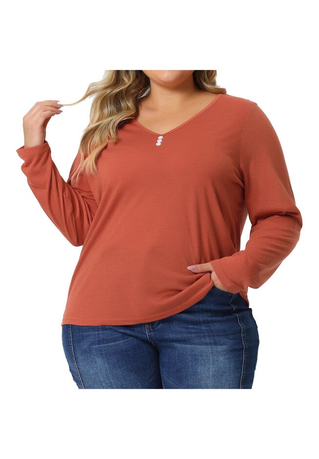 Casual Top Button Front Long Sleeve Tee, Orange / Orange, alternate image number 2
