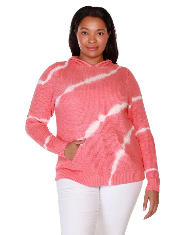 Gracie Hooded Tie-Dye Sweater, TeracottaWhite / Pink, hi-res image number 0