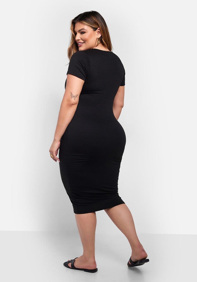 Essential Scoop Neck Midi Bodycon Dress, Black / Black, alternate image number 3