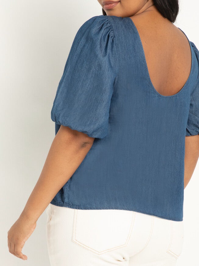Zelda Denim Puff Sleeve Top, Medium Wash / Medium Wash, alternate image number null