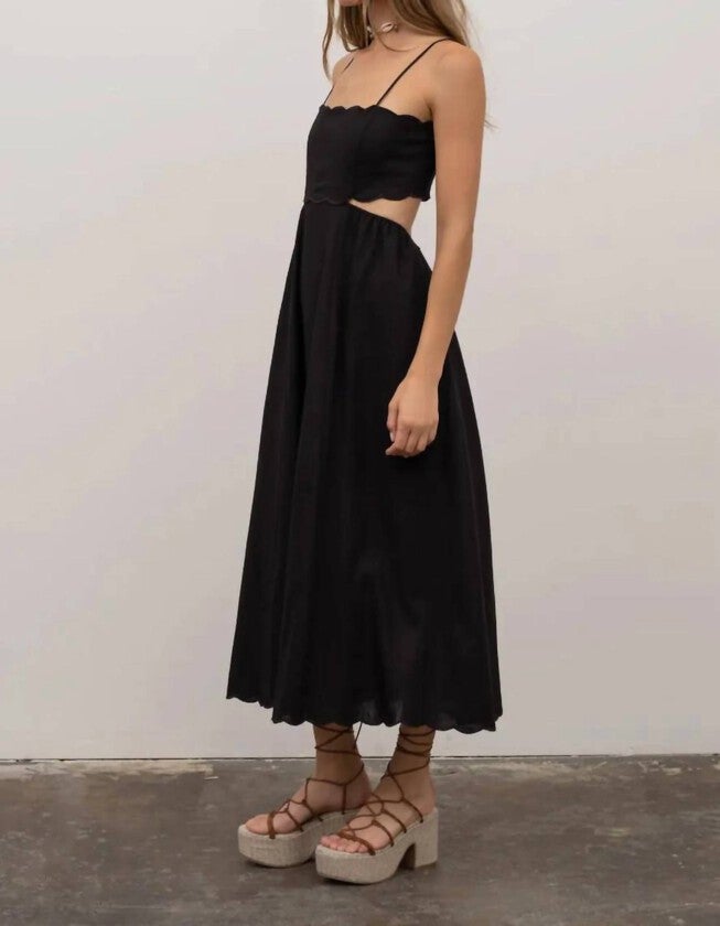 MINDY SCALLOPED MINI DRESS IN BLACK, , alternate image number 7