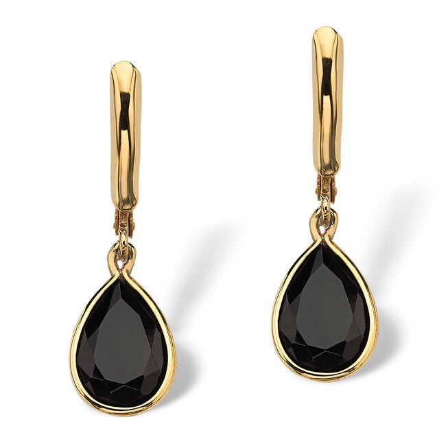 Pear-Shaped Genuine Onyx Yellow Gold-Plated Drop Earrings, Black / Black, hi-res image number 0