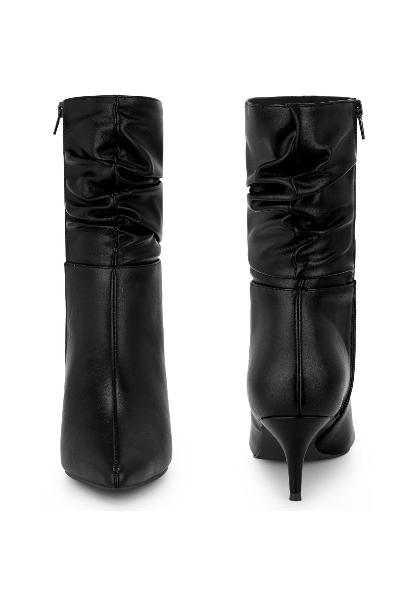 Pointed Toe Slouch Kitten Heel Mid-Calf Boots, Black / Black, alternate image number 1
