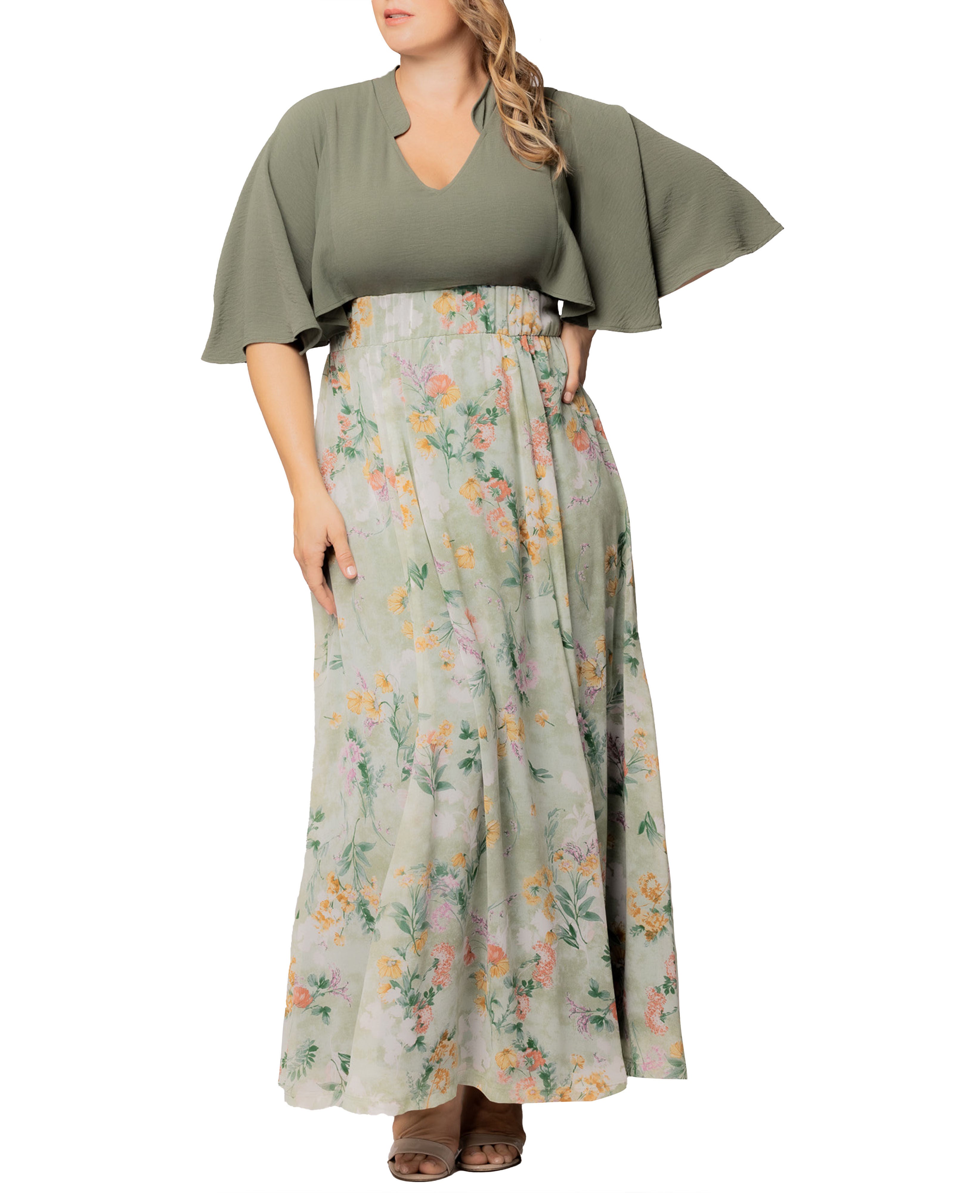 Avisa A-Line Evening Gown, SAGE FLORAL PRINT / Sage Green, hi-res image number 0