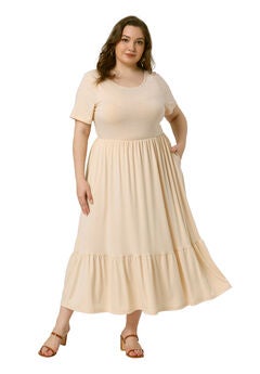 Short Sleeve Crew Neck Swing Flowy Summer Maxi Dress