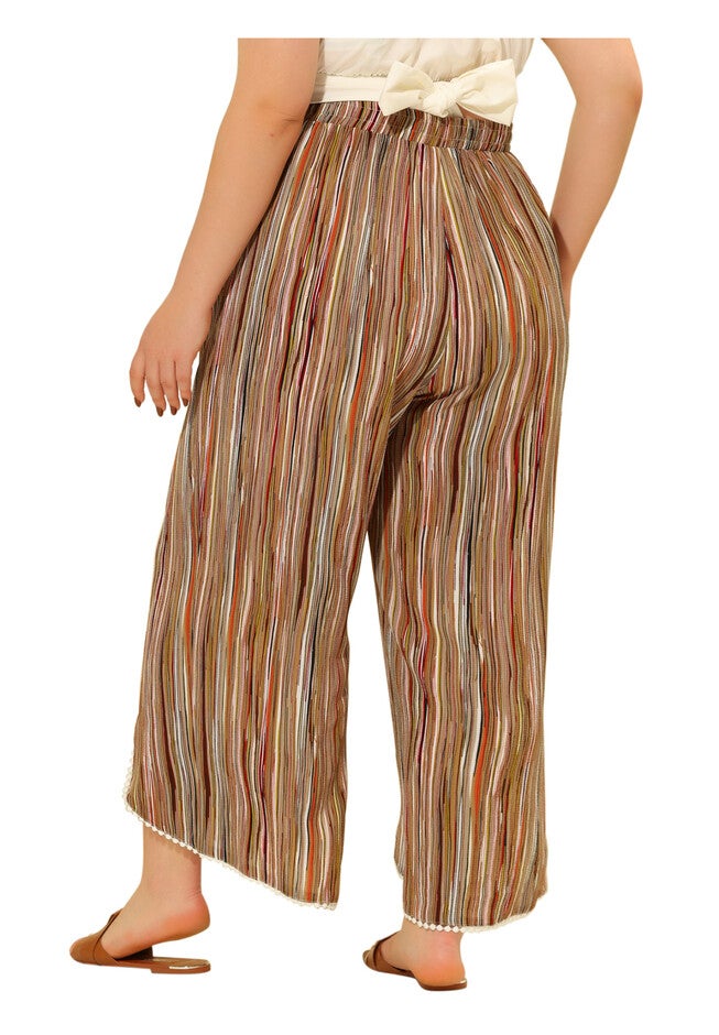 SPLIT ELASTIC WAIST FLOWY STRIPED WIDE LEG PANTS, Brown / Brown, alternate image number 3