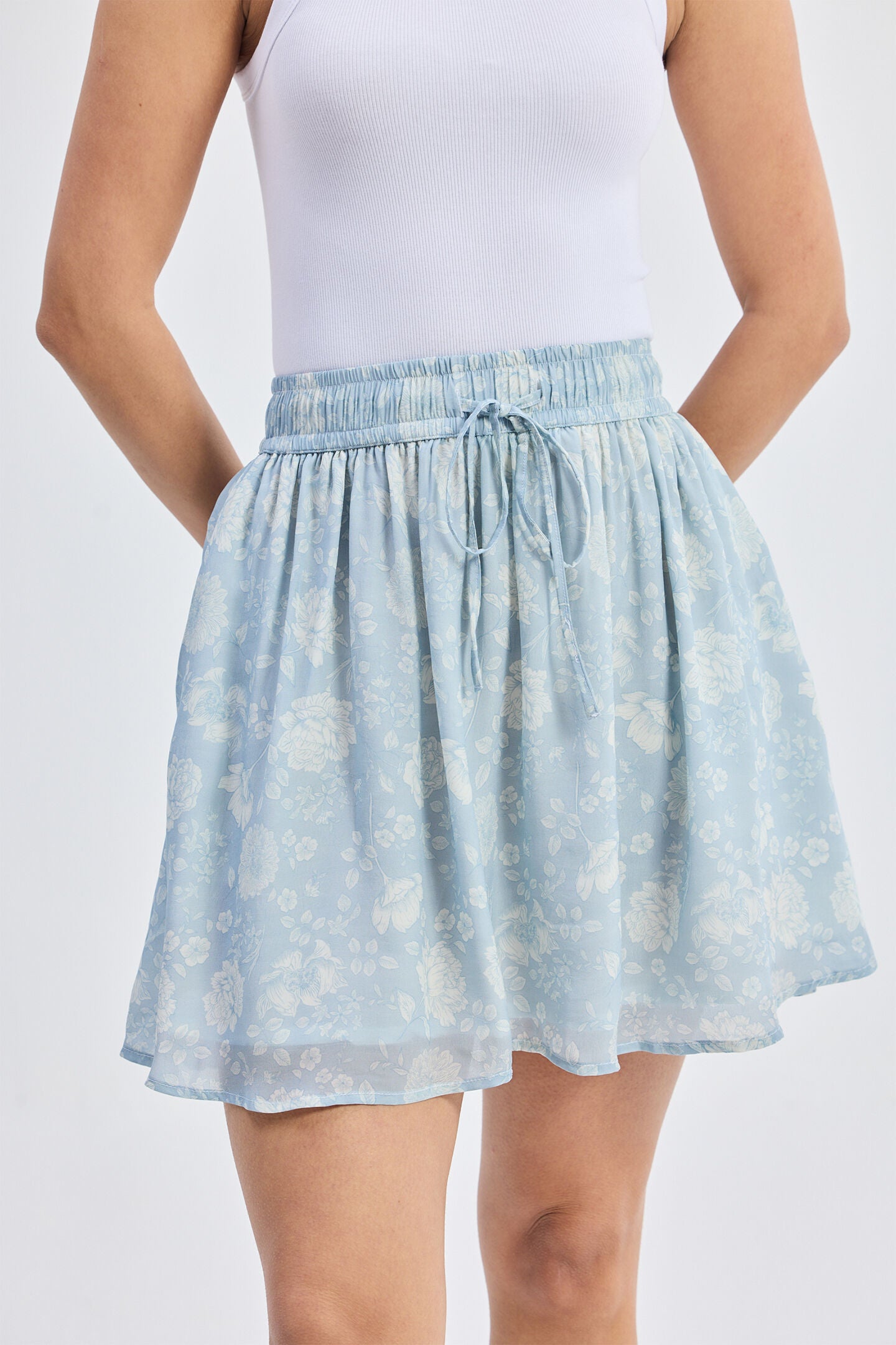Drawstring Short Skirt in Blue Florals, Floral Whispers / Light Blue, alternate image number 3
