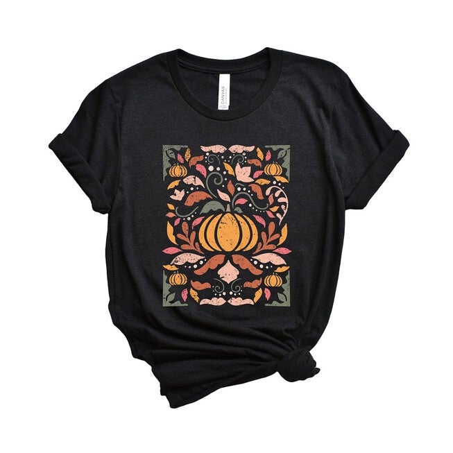 Fall Floral Grunge Short Sleeve Graphic Tee, Black / Black, hi-res image number 0