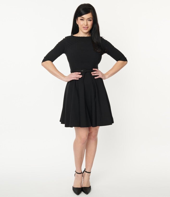 Unique Vintage Black Stephanie Fit & Flare Dress, , alternate image number null