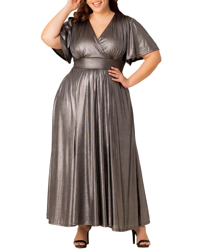 Evania Metallic Evening Gown, PEWTER / Silver, hi-res image number null