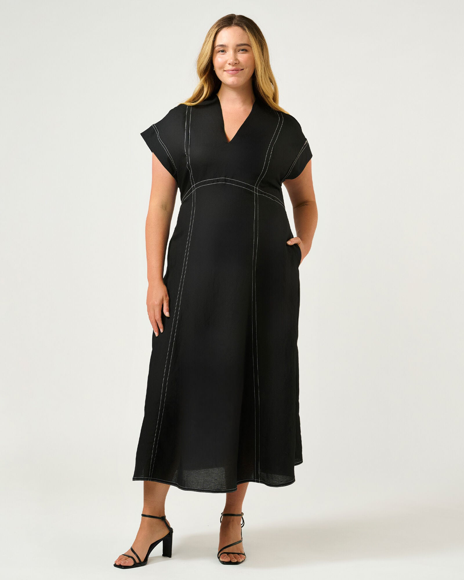 Arden Contrast Stitch Dress, Black / Black, alternate image number 1