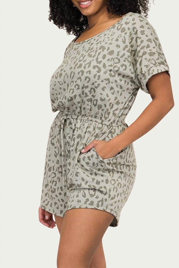 LEOPARD STRETCH MODAL-BLEND ROMPER IN OLIVE, , alternate image number null