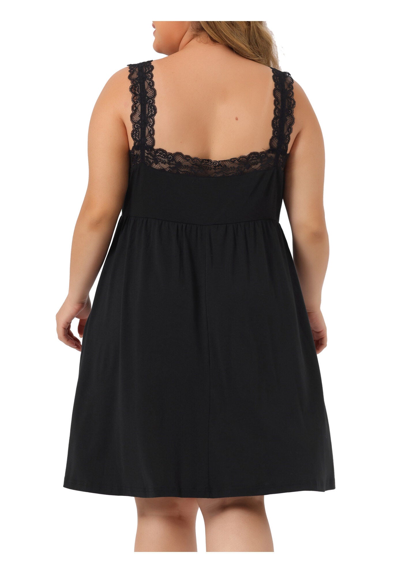 Cami Lace Spaghetti Loungewear A-Line Sleep Nightgown, Black / Black, alternate image number 3