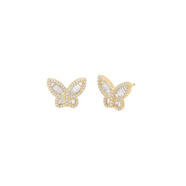 Pavé X Baguette Butterfly Stud Earring Gold One Size, Gold / Gold, hi-res image number 0