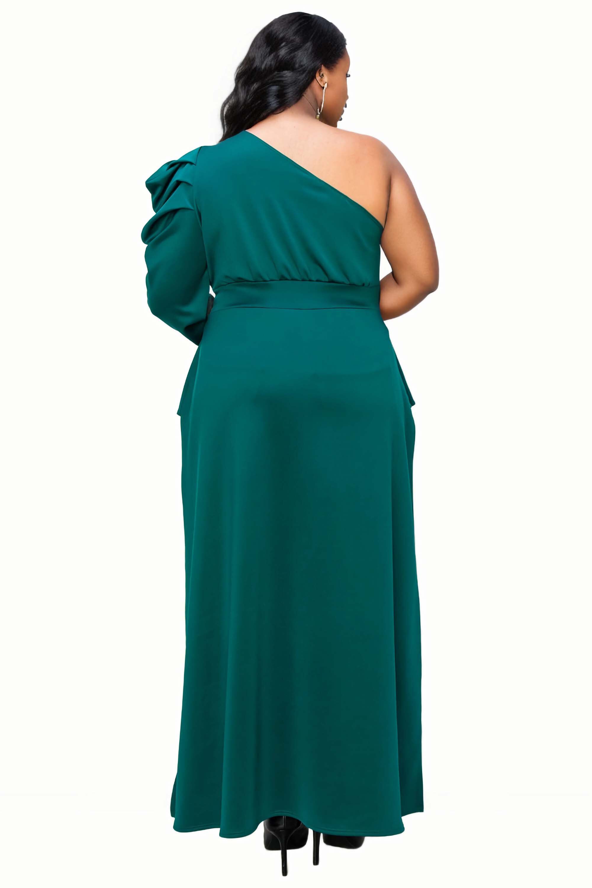 NICOLETTE ONE SHOULDER PEPLUM TOP, Emerald / Hunter Green, alternate image number 2
