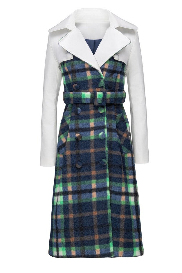 Plaid Two Tone Trench Coat, Green / Forest Green, alternate image number 2